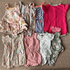 EUC Carter’s 8pc Baby Girl Romper Bundle, 18 Months
